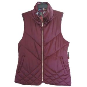 Kensie Reversible Floral Puffer NWT Raisin/Multi